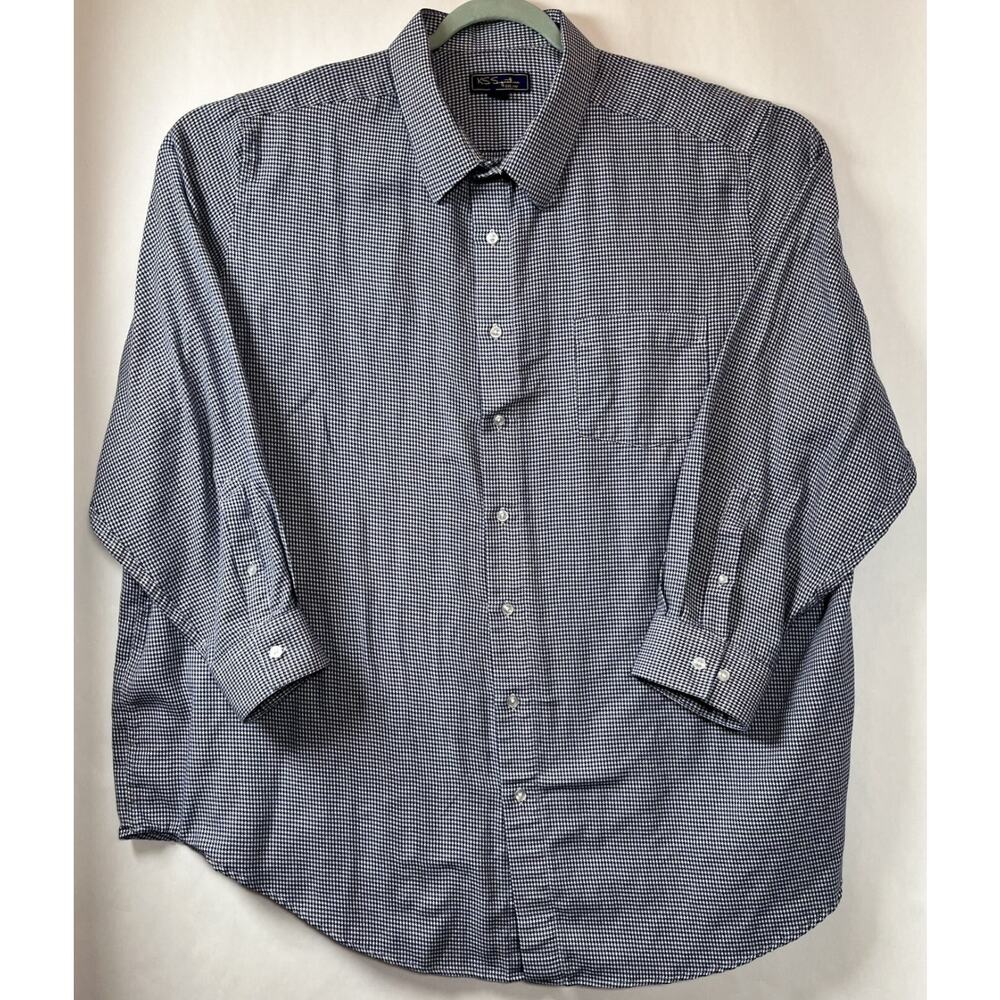 KS Signature Mens Casual Long Sleeve Houndstooth Shirt 20 (35/6) Navy Blue